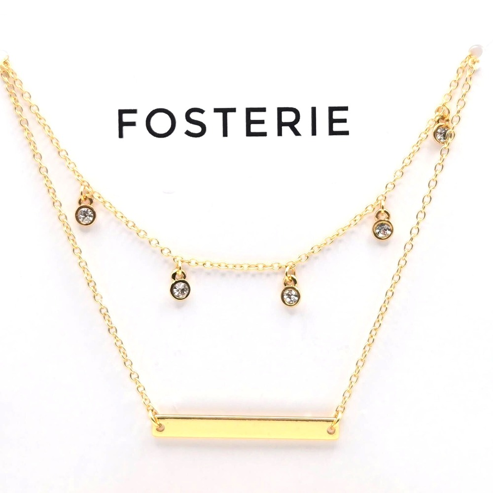 Fosterie‎ Layered Gem Gold-Plated Alloy with Glass Crystals 18" Necklace NEW